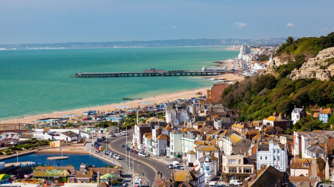 Overlooking the town of Hastings East Sussex England UK Europe