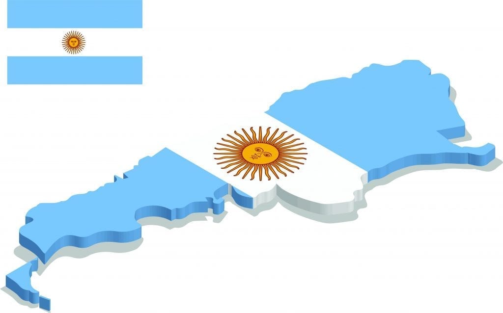 3d isometric map of Argentina with flag texture, capital