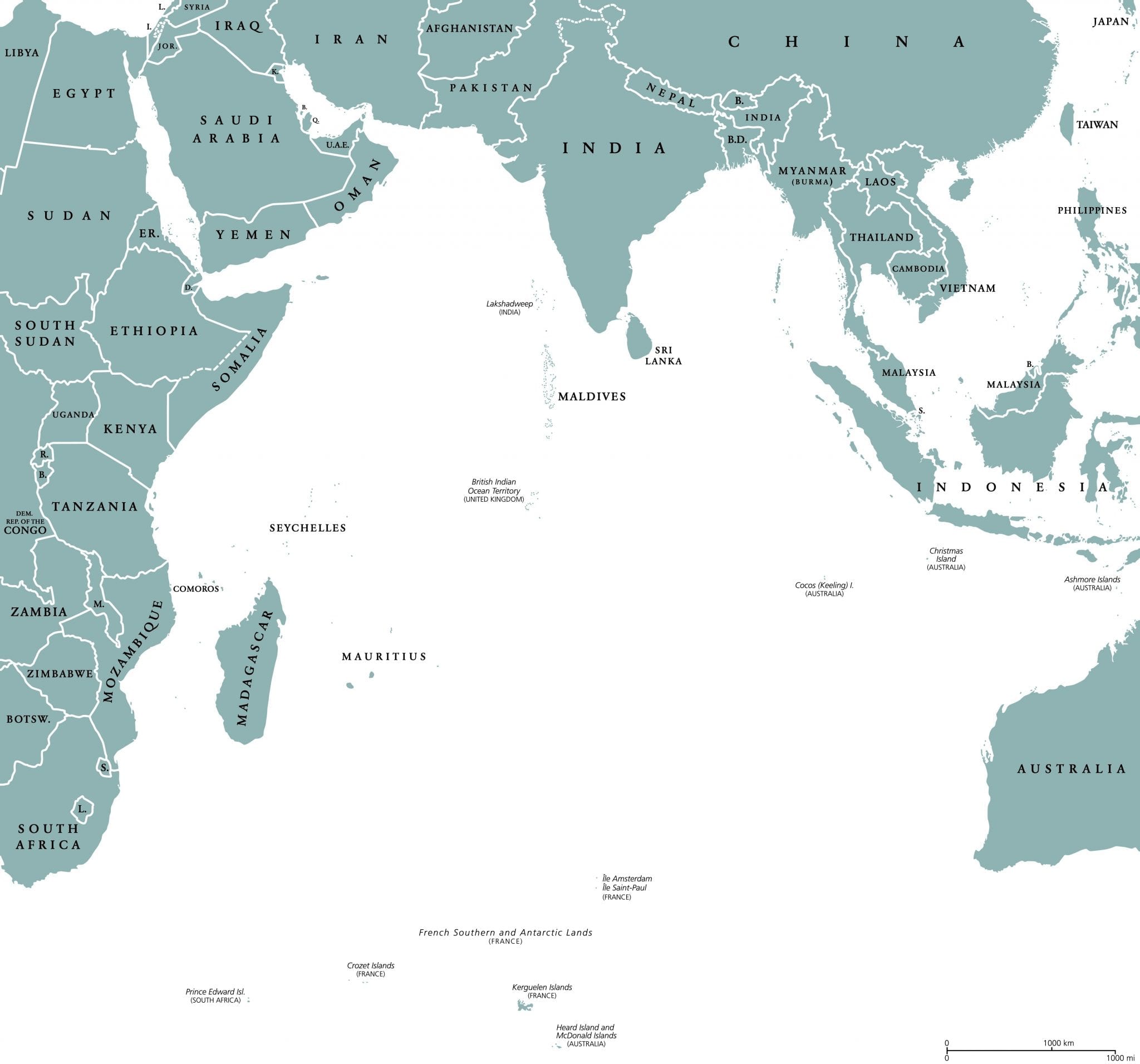 Indian Ocean Map Images And 8 Most Beautiful Indian Ocean Vacations   Political Indian Ocean Map With Countries And Borders Scaled 