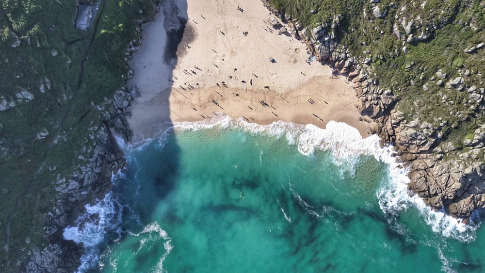 Porthcurno Beach drone photo