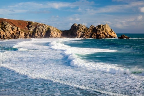 Waves breaking on Porthcurno beach