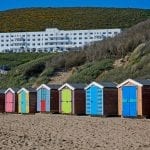 Row of colourful Beach huts of Saunton Sands Beach