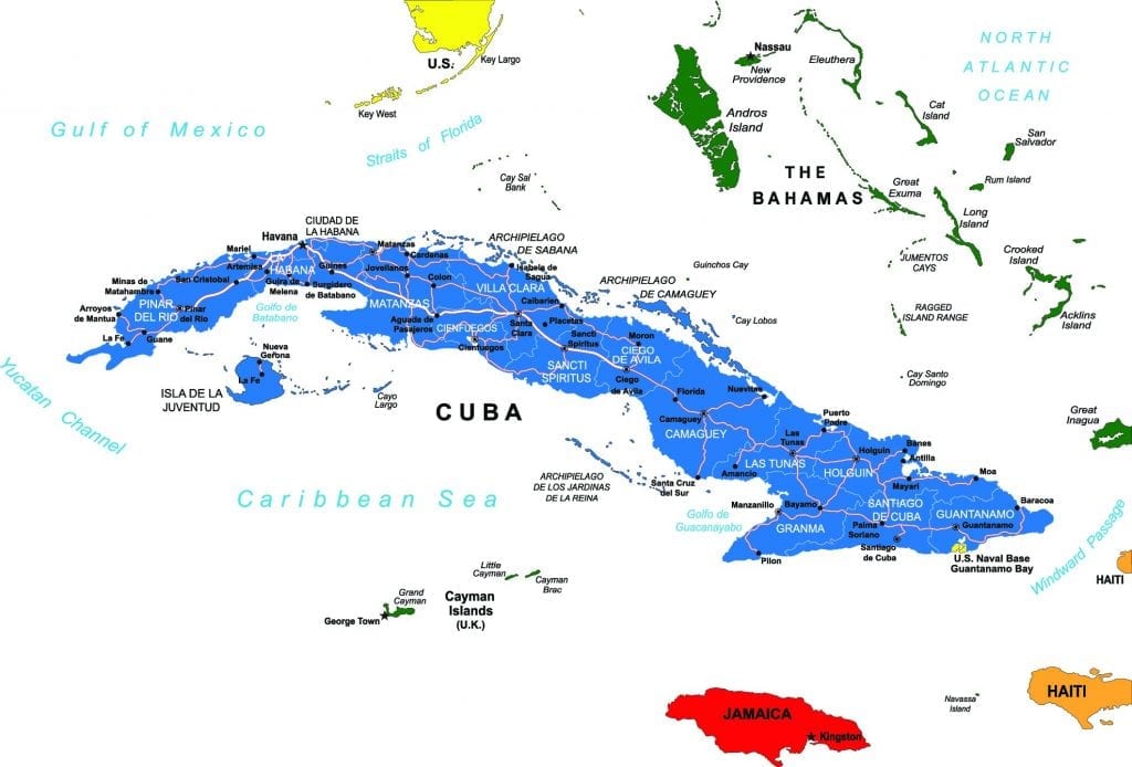 Map of Cuba and Jamaica