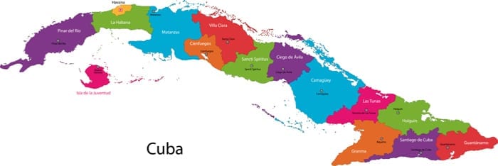 Map of Cuba with cities and provinces