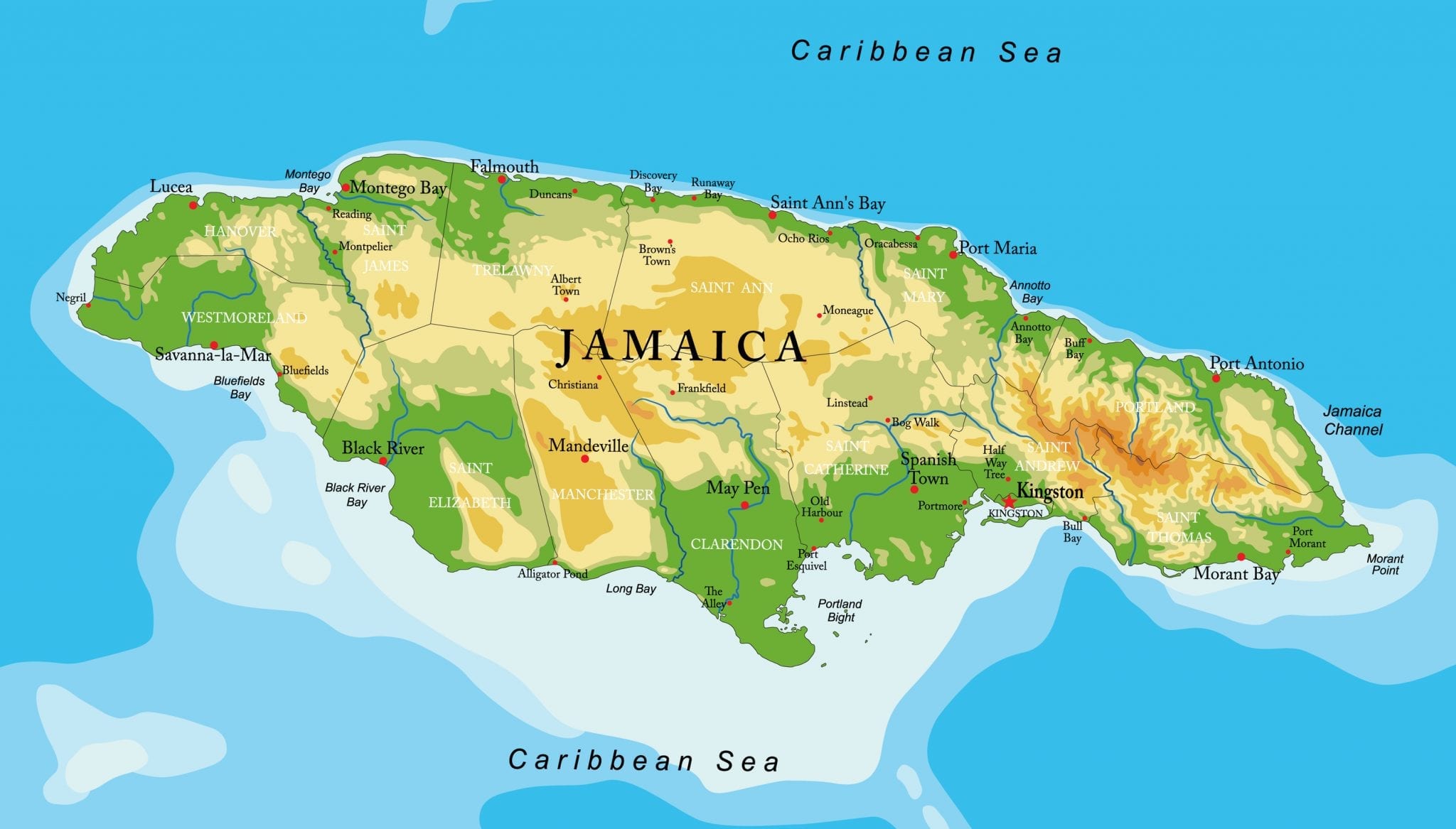 detailed map of Jamaica