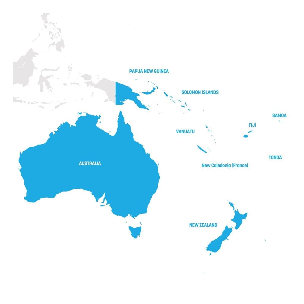 Map of Fiji and Australia