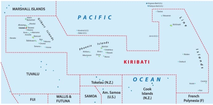 Map of Kiribati and surrounding countries