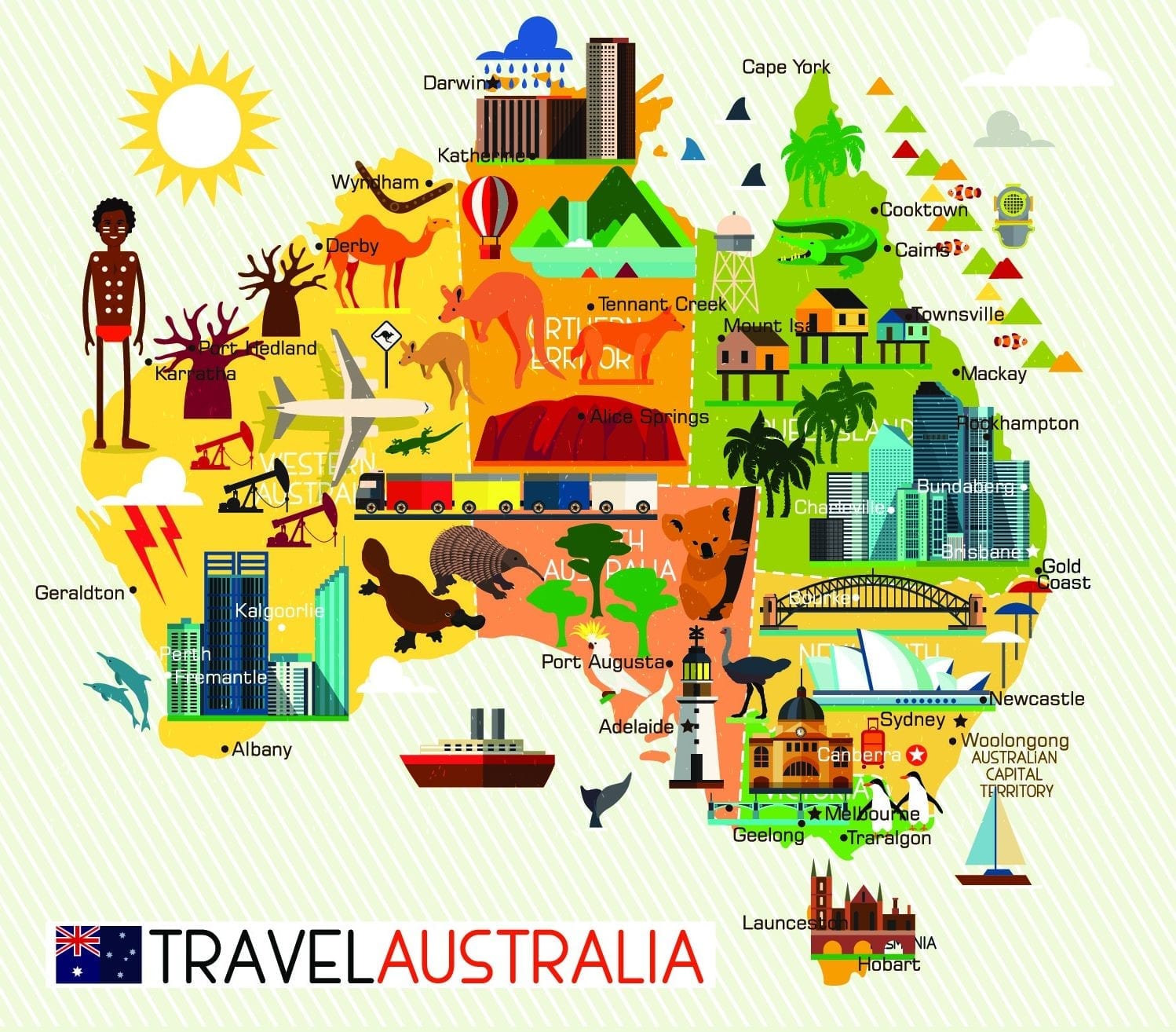 Australia Cities On Map Map Of Australia And Flag | Australia Cities, States And Outline Map - Best  Hotels Home