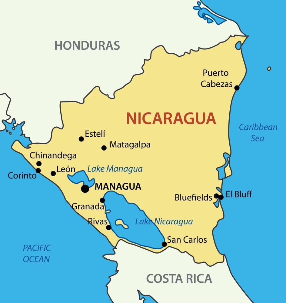 Nicaragua map with cities