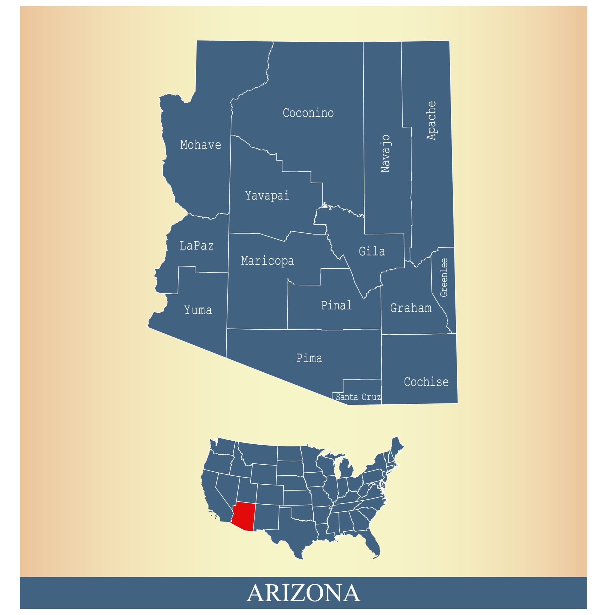 Map of Arizona and Flag Arizona detailed, Counties and Road Maps