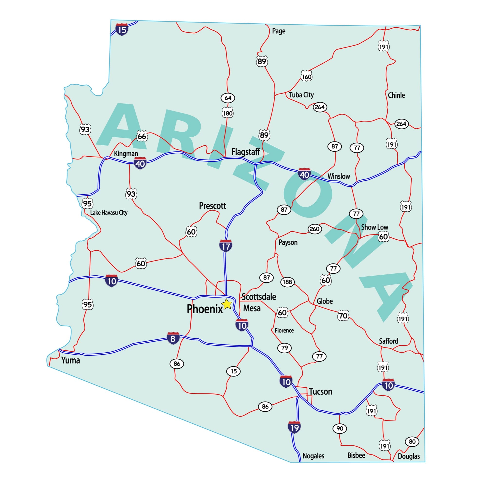 Map of Arizona and Flag | Arizona detailed, Counties and Road Maps