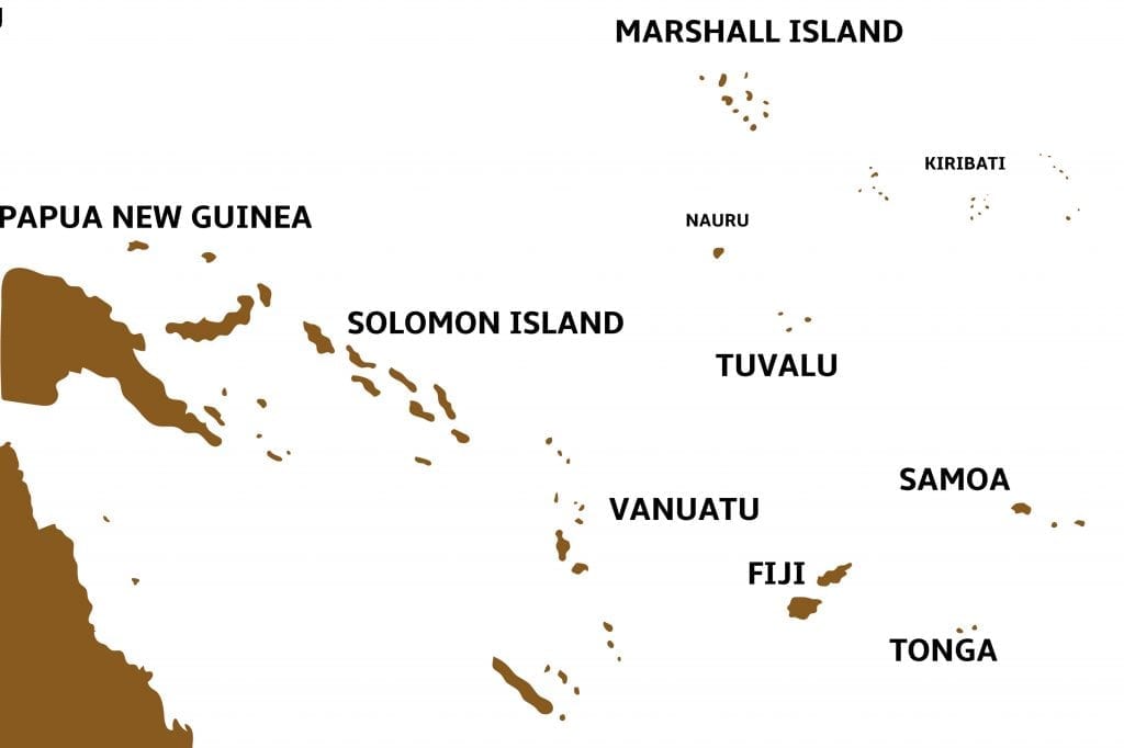 Map of Vanuatu and Fiji and Solomon Islands