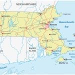 road map of massachusetts with flag
