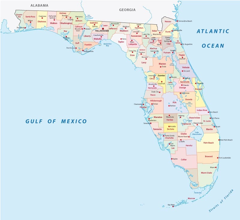 Florida cities and counties map