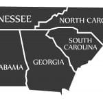 Map of Georgia and North Carolina and South Carolina