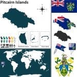 Vector map of Pitcairn Islands with coat of arms and location on world map