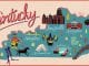 Illustrated map of Kentucky state, USA. Travel and attractions.