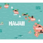 Illustrated map of the state of Hawaii with cities and landmarks