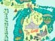 Illustrated map of the state of Michigan, USA. Travel and attractions