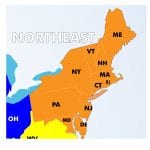 Map of Northeast USA with states - orange color