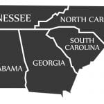 Map of Tennessee - North Carolina - Alabama - Georgia - South Carolina