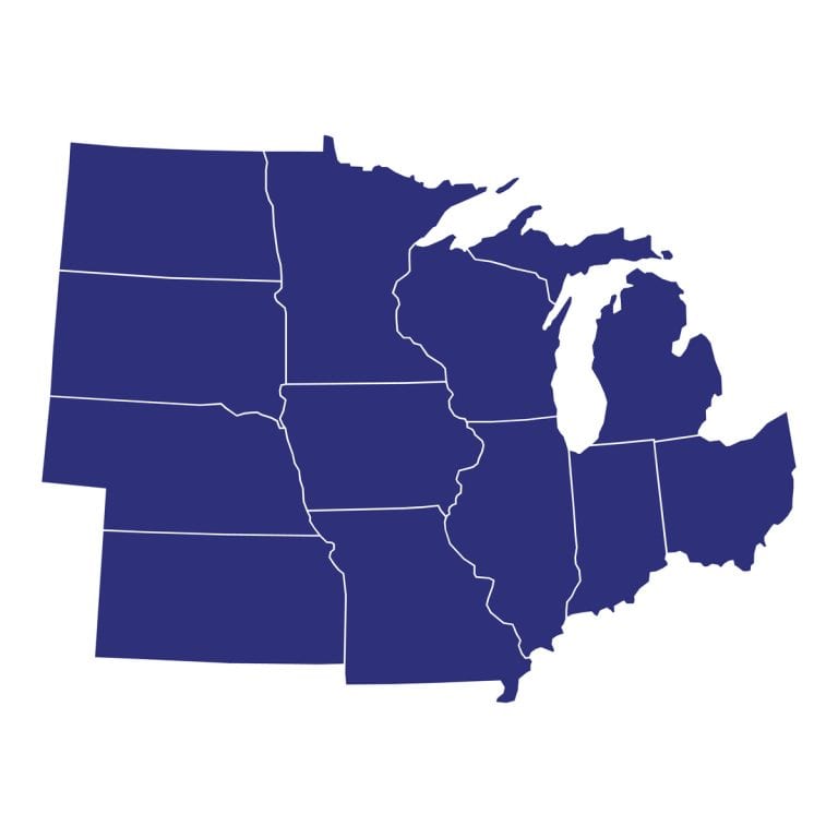 Map Of Midwest States USA Midwestern United States Map Midwest Midwest Region Of United States Of America With Borders Of The States 768x768