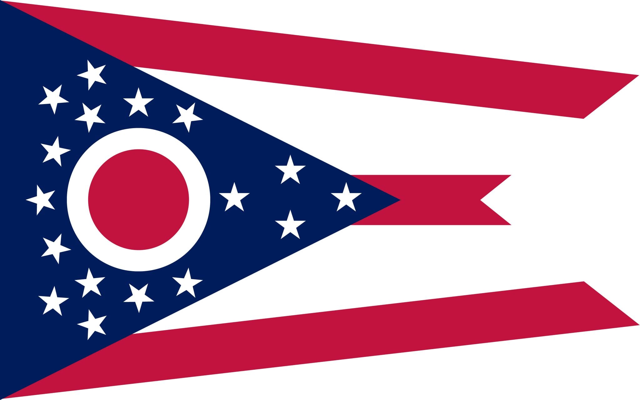 Map of Ohio and Flag Ohio Road, Counties, Cities and Outline Map