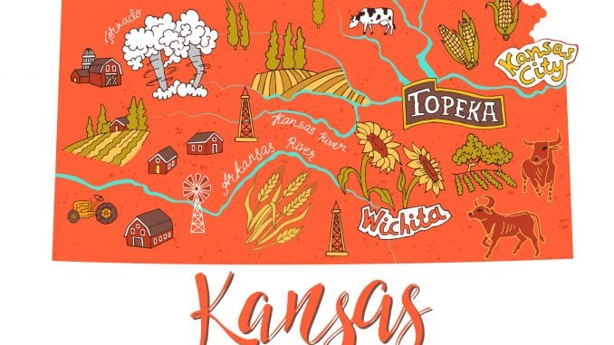 Tourist map of Kansas State. Travel and attractions