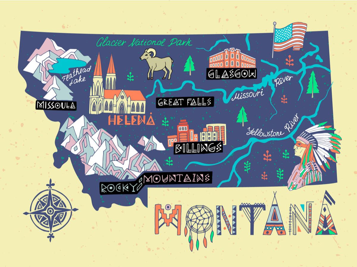 Map of Montana and Flag  Montana Outline, Counties, Cities and Road Map - Best Hotels Home