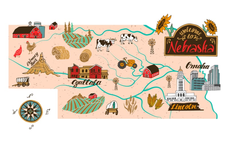 Tourist map of Nebraska with Travel and attractions