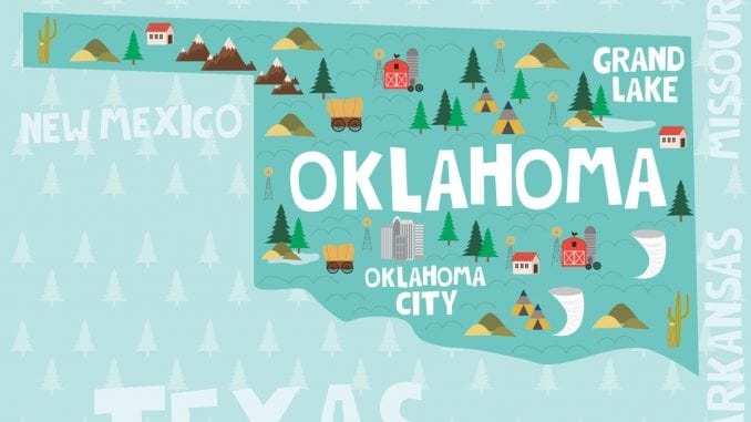 Tourist map of Oklahoma with cities and landmarks