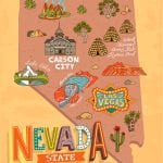 illustrated tourist map of Nevada, USA. Travel and attractions