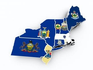 northeast region state flags on 3d map