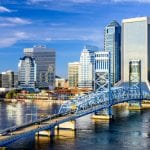 Jacksonville, Florida, USA downtown city skyline on St. Johns River.