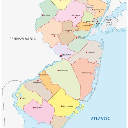 Map of New Jersey and Flag | Outline, Counties, Cities and Road Map ...