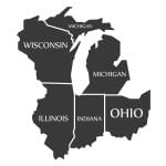 Map of Illinois and surrounding states, Michigan, Wisconsin, Ohio and Indiana