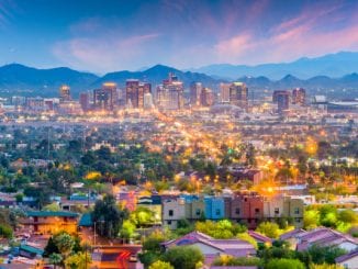 Phoenix, Arizona, USA downtown cityscape at dusk
