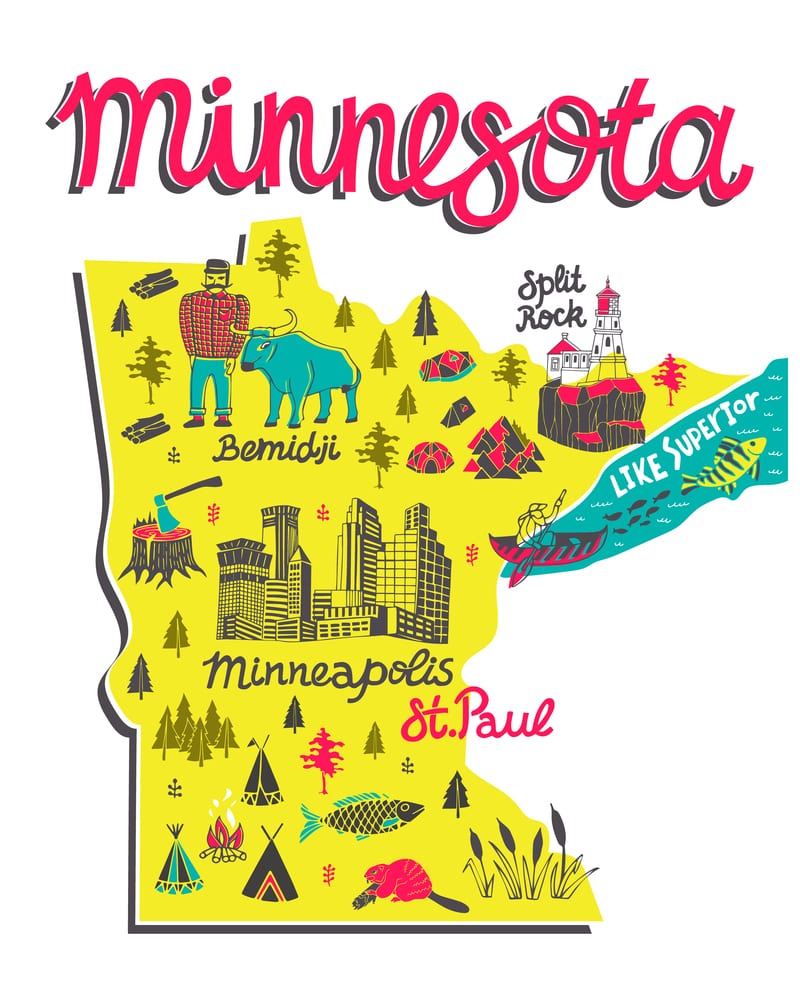 Tourist Map of Minnesota. Travel and Attractions