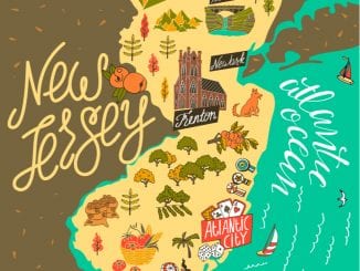 Tourist map of New Jersey with Travel and Attractions Illustrations
