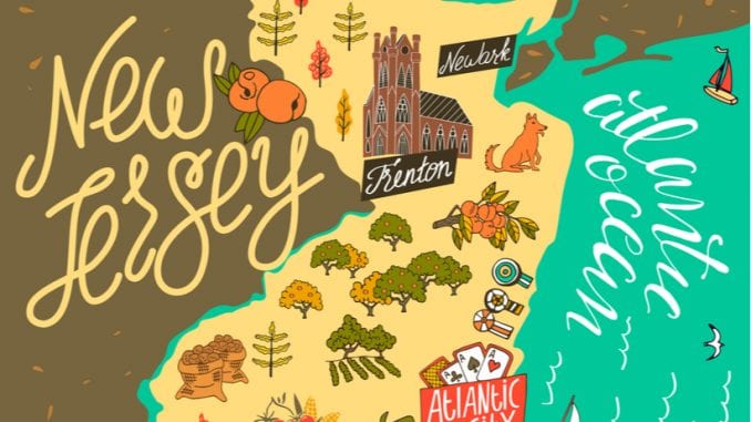 Tourist map of New Jersey with Travel and Attractions Illustrations