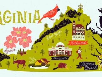 Tourist map of Virginia with travel and attractions