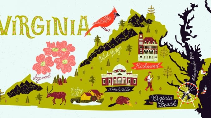 Tourist map of Virginia with travel and attractions