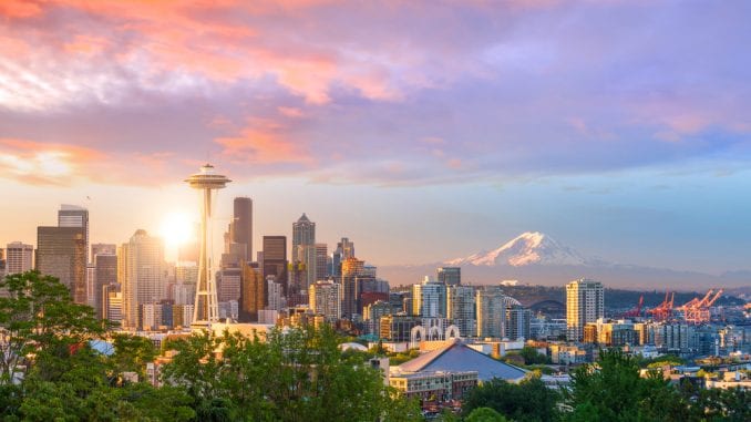 View of downtown Seattle skyline in Seattle Washington