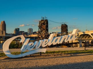 A Cleveland sign, overlooking downtown from the near west side