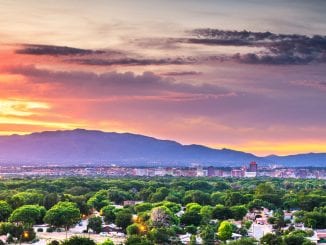 Albuquerque, New Mexico, USA downtown cityscape at twilight