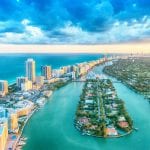 Miami Beach, wonderful aerial view of buildings, river and vegetation