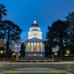 Night view of the historical California State Capitol at Sacramento, California
