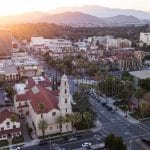 Sunset aerial view of downtown Riverside, California