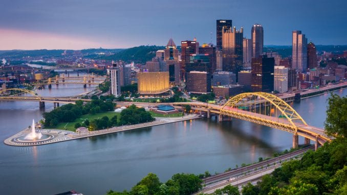 Evening view of Pittsburgh from the top of the Duquesne Incline