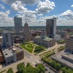 Fort Wayne Downtown with a beautiful sky background